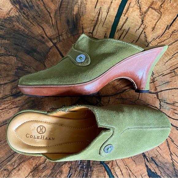 Cole Haan Shoes - Cole Haan Green Suede Leather Casual Clogs Mules Brown Heels